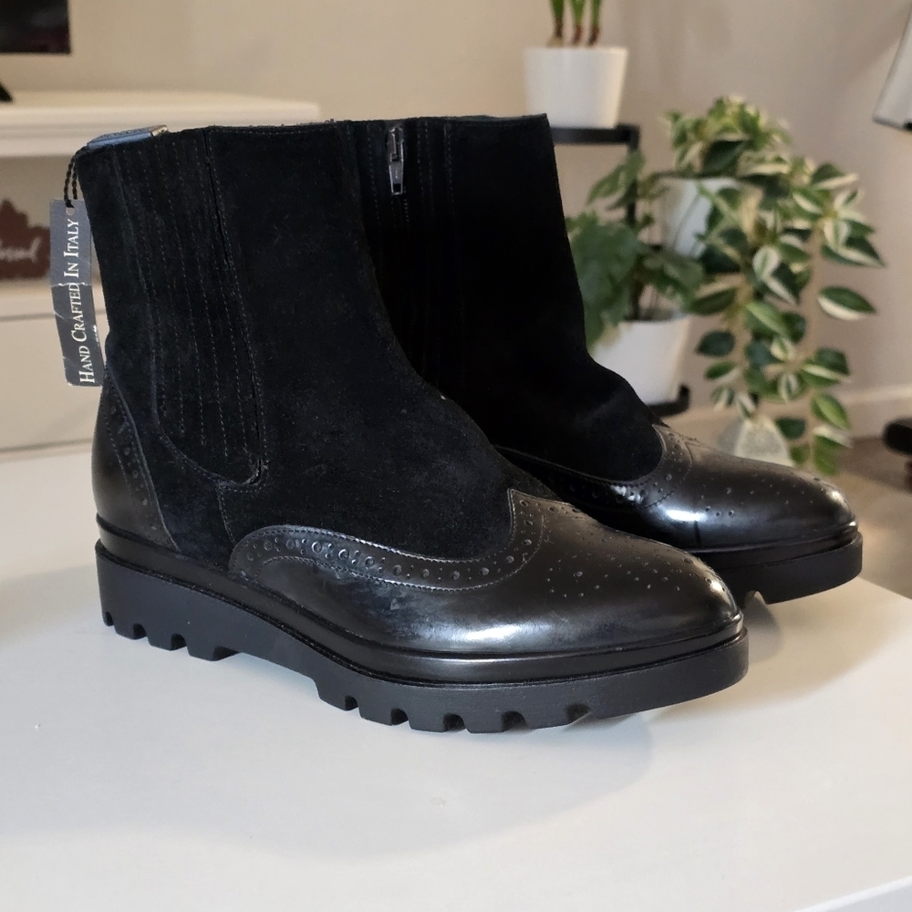 Barbara Barbieri Hand Crafted Black Chunky Chelsea Suede Leather Boots